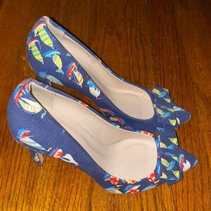 J. Crew Blue Ratti Regatta Bow Collection Viv Nautical Heels Sz 7